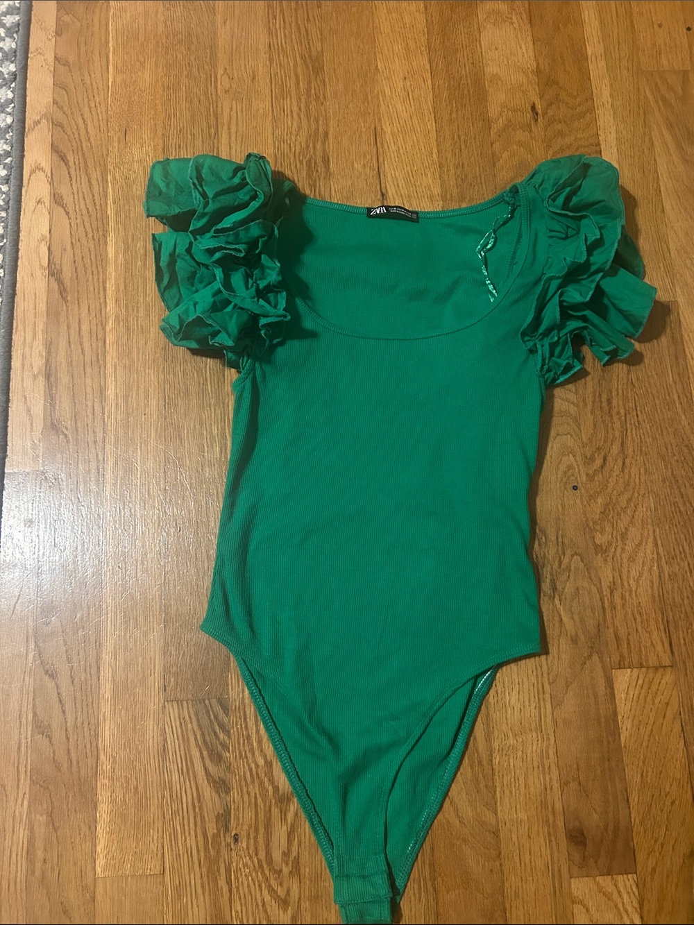 Zara Emerald Green Ruffle Sleeve One-Piece Bodysuit